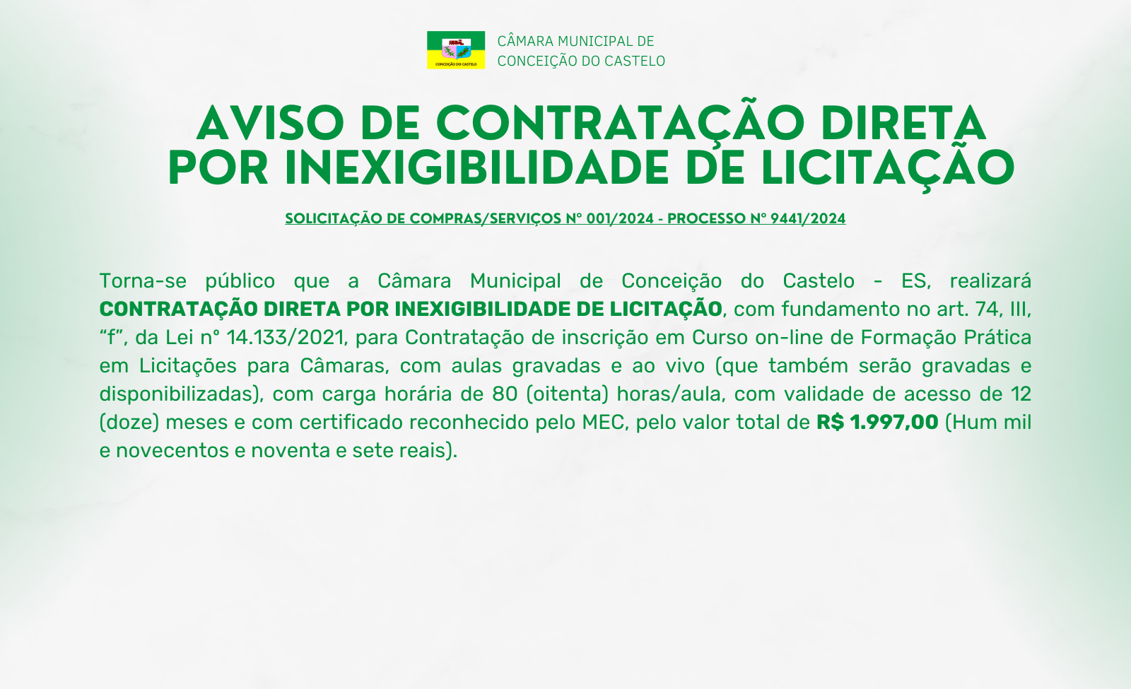 AVISO DE INEXIGIBILIDADE DE LICITAÇÃO Nº 001/2024